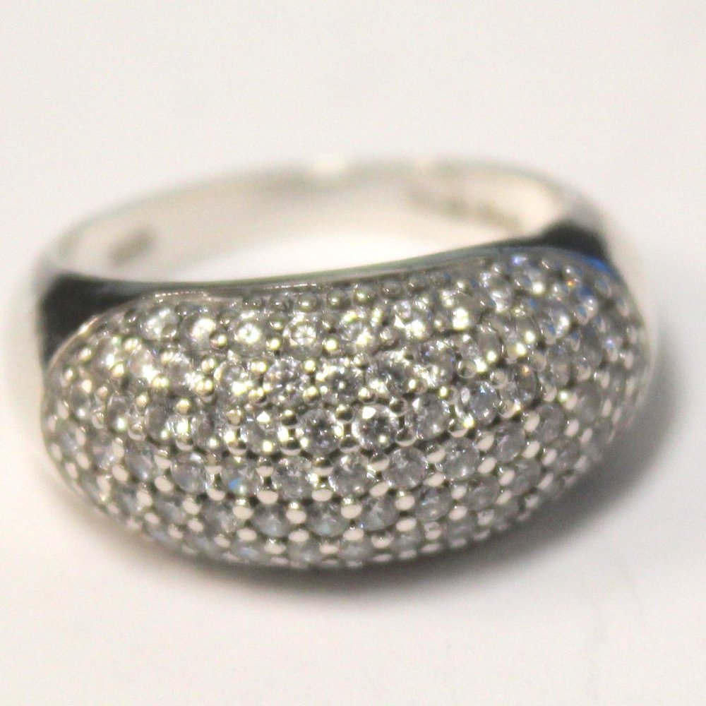 Pave domed silver CZ ring
